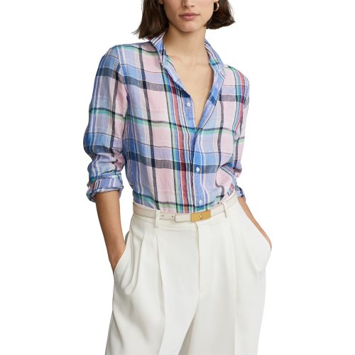 Classic fit plaid linen shirt Clearance